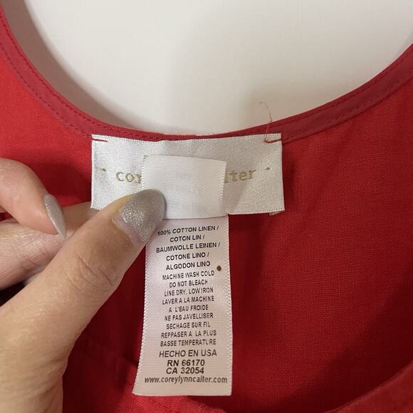 Anthropologie Corey Lynn Calter Adeline Romper Coral Red Linen medium - Picture 6 of 7